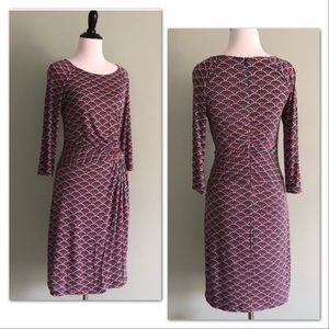Boden Long Sleeve Patterned Dress - Red and Blue